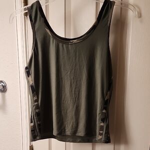 No Boundaries Olive Tank Top with Camo Details